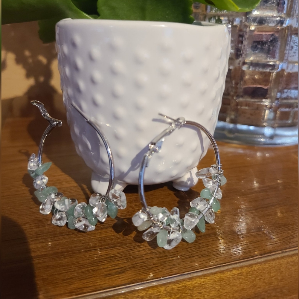 Sterling silver hoop earrings hand made, with natural stones💎